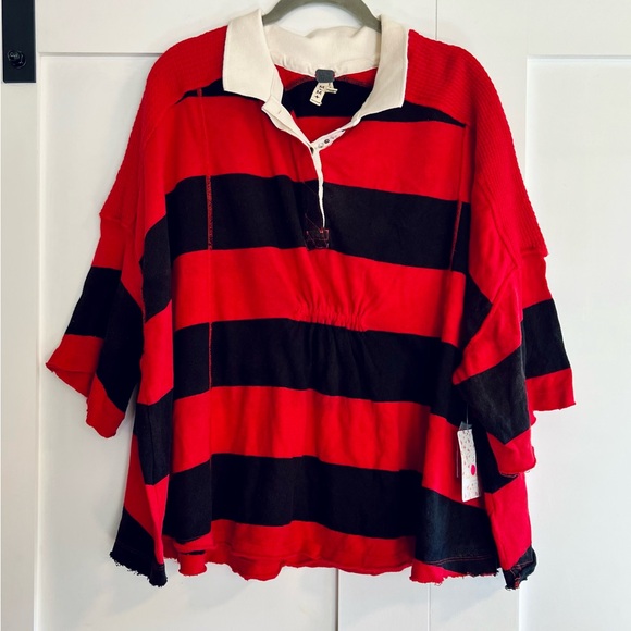 Free People Red and Black Striped Rugby Top - Picture 2 of 8